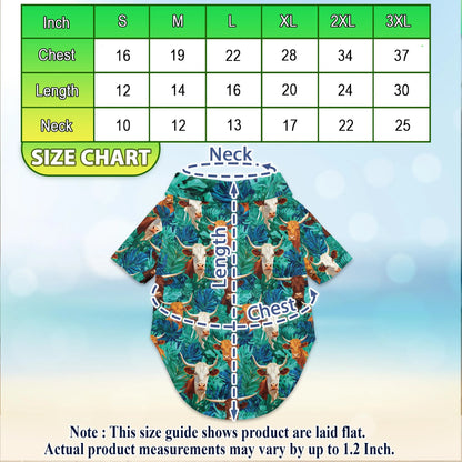 Texas Longhorn Cattle Tropical Leaf Print Matching Dog Owner Hawaiian Shirts, Funny Pet Aloha Shirt for Beach Vacation - Azhawaiian