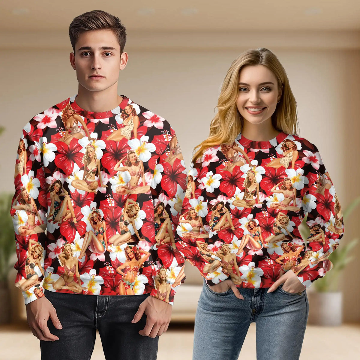 Pinup Girls Retro Tropical Red Sweatshirt – Tropical Vintage 3D All Over Print Design