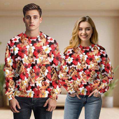 Pinup Girls Retro Tropical Red Sweatshirt – Tropical Vintage 3D All Over Print Design