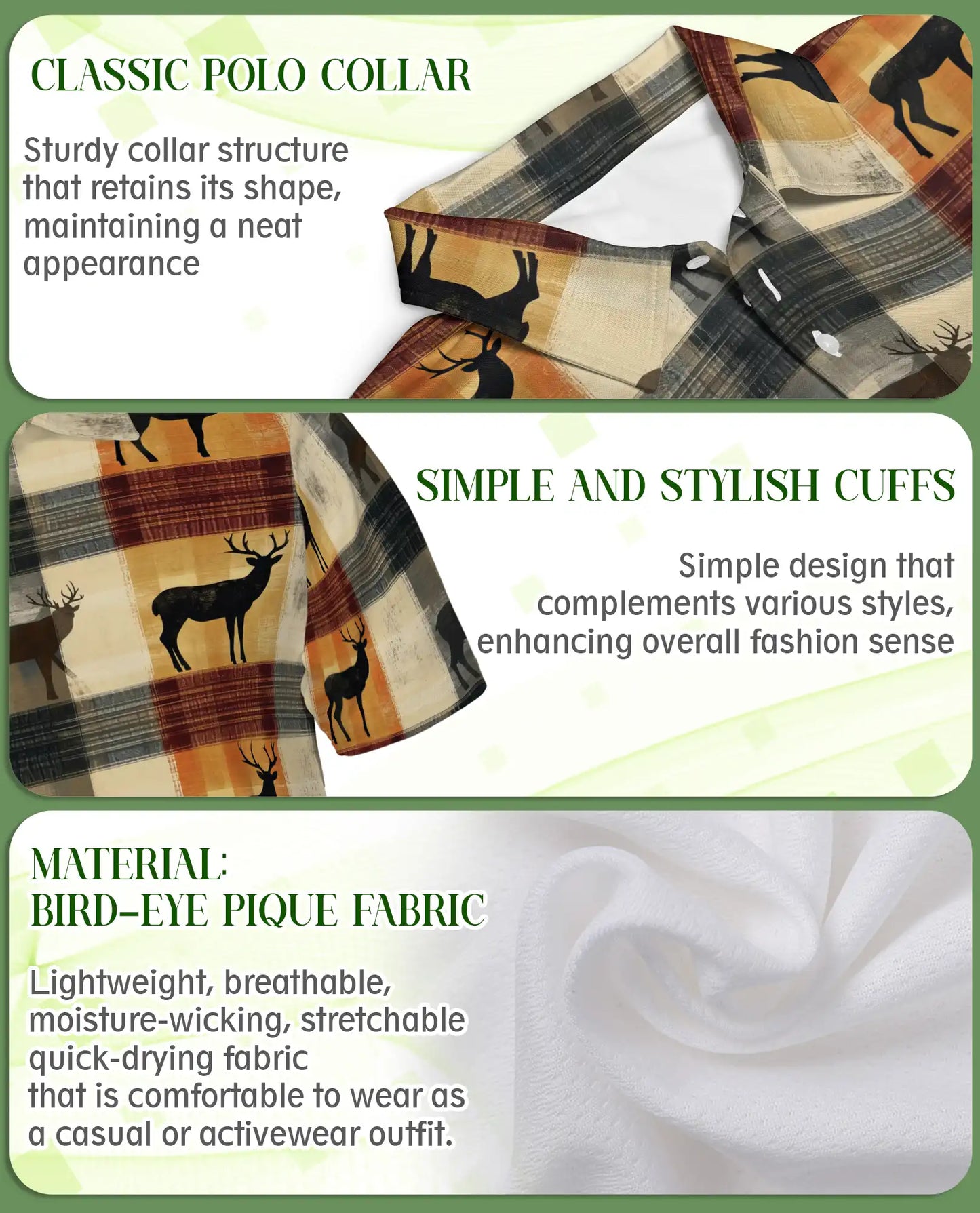 Deer Plaid 3D Polo Shirt for Men, Rustic Hunting Outdoor Style | Azhawaiian