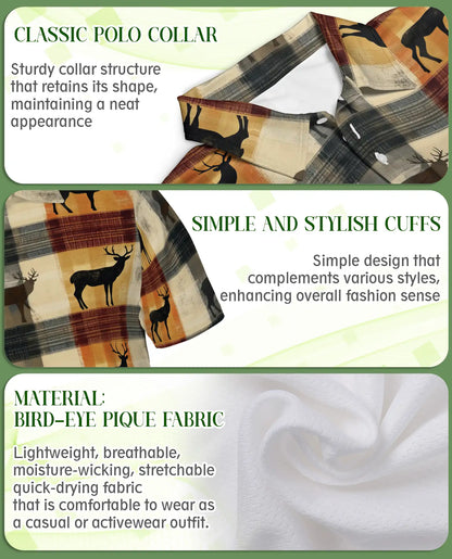 Deer Plaid 3D Polo Shirt for Men, Rustic Hunting Outdoor Style | Azhawaiian