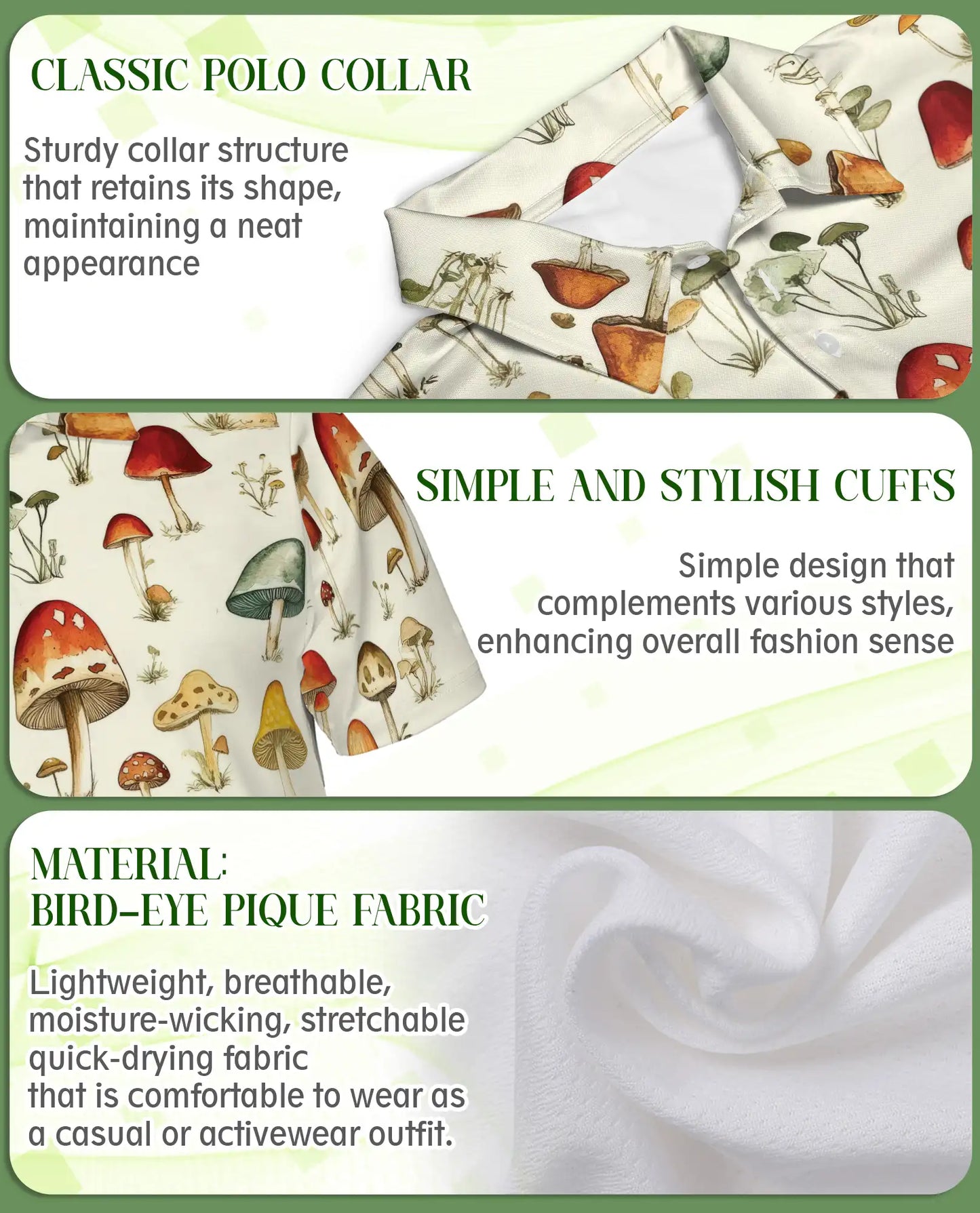 Mushroom Botanical Polo Shirt, Vintage Nature Print | Azhawaiian