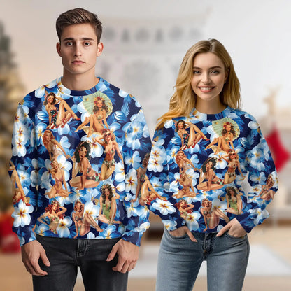 Retro Pinup Girl Floral Sweatshirt – Vintage 3D All Over Print Design