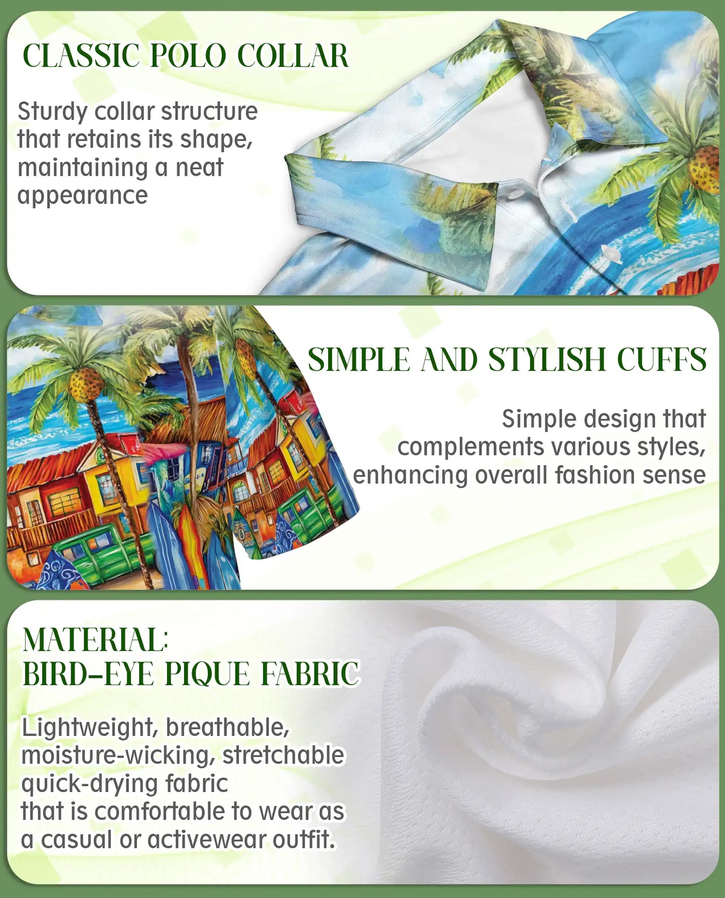 Tropical Surf Town 3D Polo Shirt for Men, Colorful Beach Vacation Style | Azhawaiian