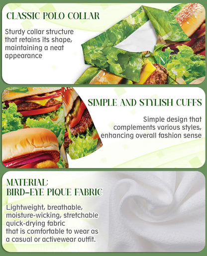 Funny Burger Food 3D Polo Shirt for Men, Fast Food Lover Style | Azhawaiian