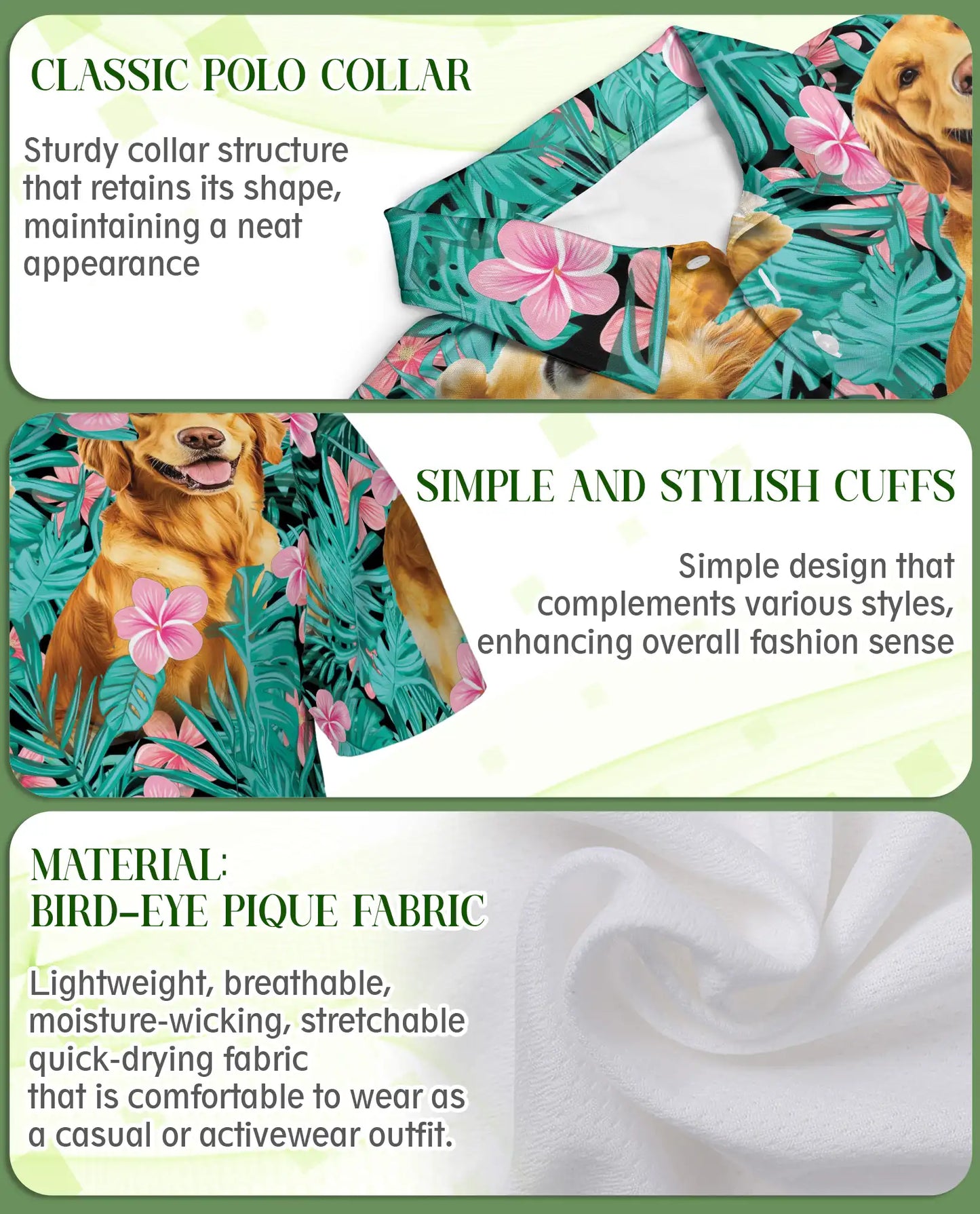 Golden Retriever Tropical Hibiscus Polo Shirt-Hawaiian Floral Dog Print | Azhawaiian