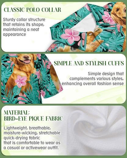 Golden Retriever Tropical Hibiscus Polo Shirt-Hawaiian Floral Dog Print | Azhawaiian
