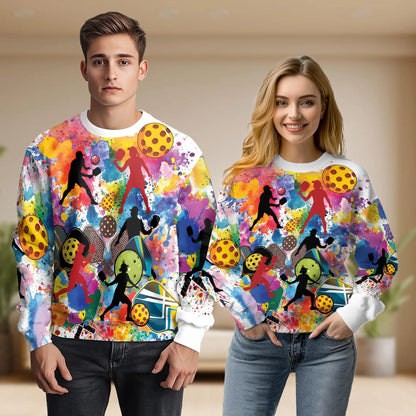 Pickleball Watercolor Splash Sweatshirt – Colorful Graphic 3D All Over Print Design