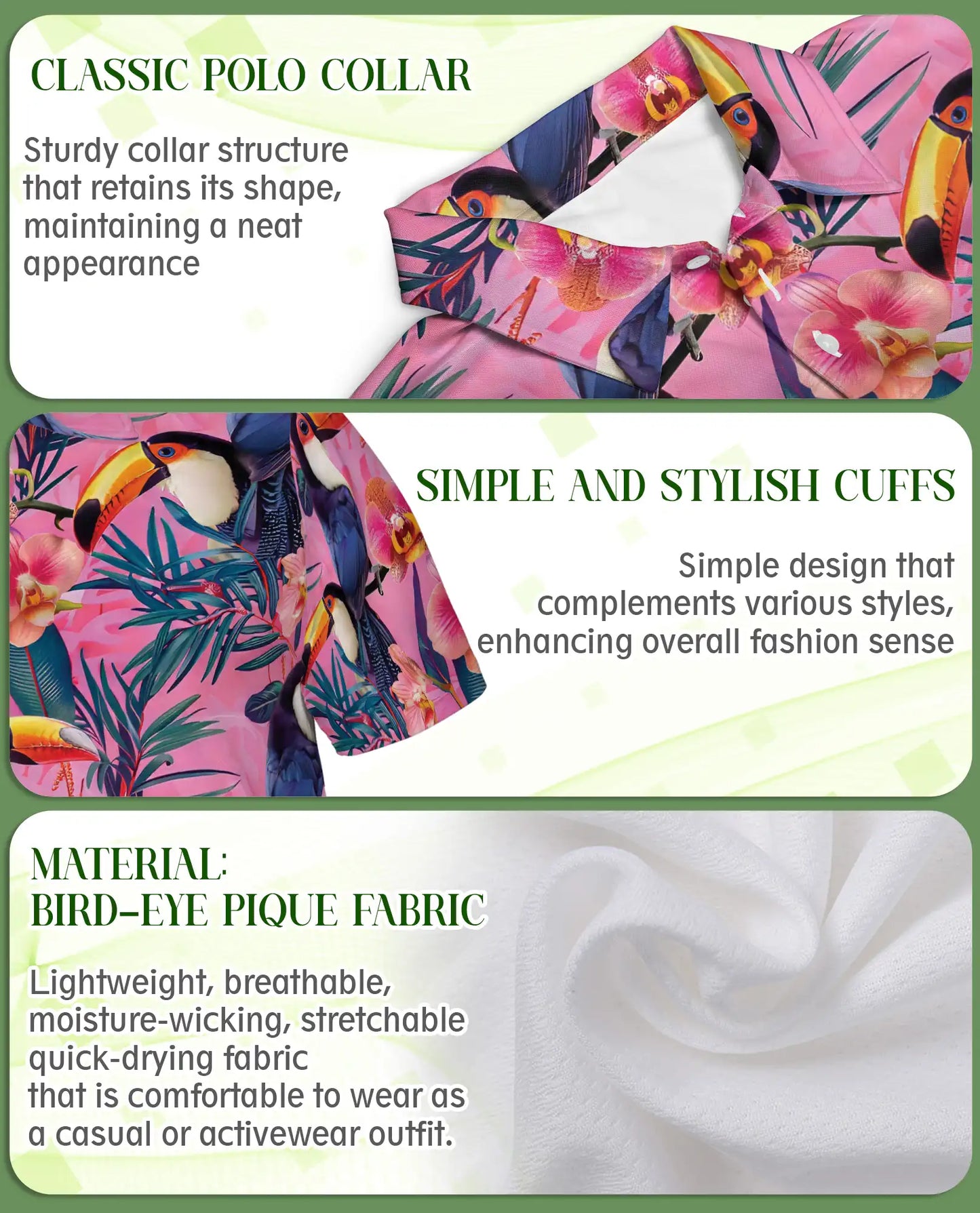 Pink Tropical Toucan Polo Shirt Exotic Bird Floral Print | Azhawaiian