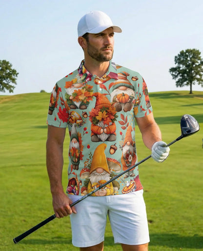 Thanksgiving Gnome Polo Shirt for Men, Fall Holiday Style | Azhawaiian