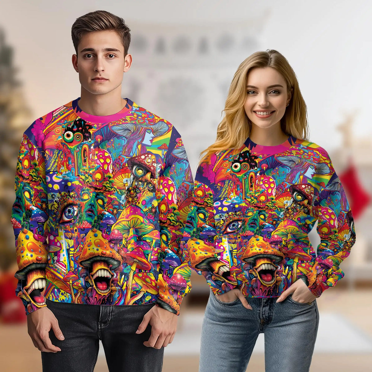 Trippy Mushroom Sweatshirt – Colorful Graphic 3D All Over Print Design