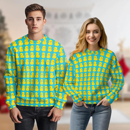 Cute Yellow Rubber Ducks Blue Sweatshirt – Colorful Graphic 3D All Over Print Design