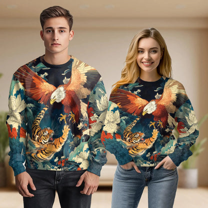 Tiger Eagle Fight Sweatshirt – Colorful Graphic 3D All Over Print Design