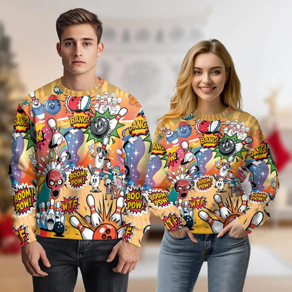 Funny Bowling Sweatshirt – Colorful Graphic 3D All Over Print Design
