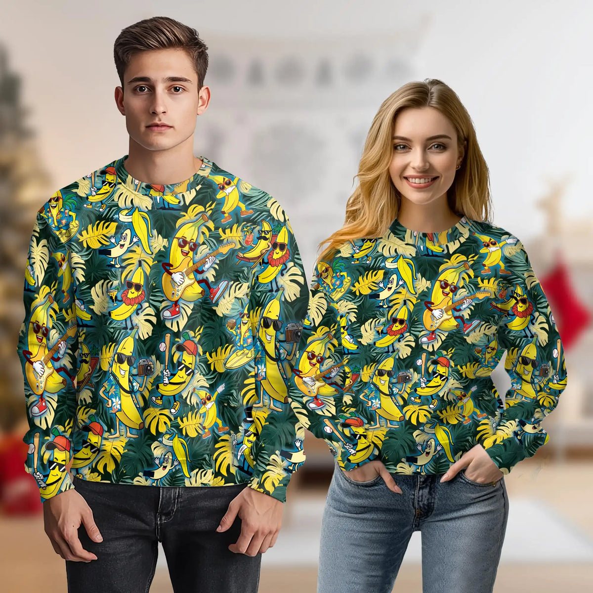 Banana Plays the Guitar Sweatshirt – Colorful Graphic 3D All Over Print Design
