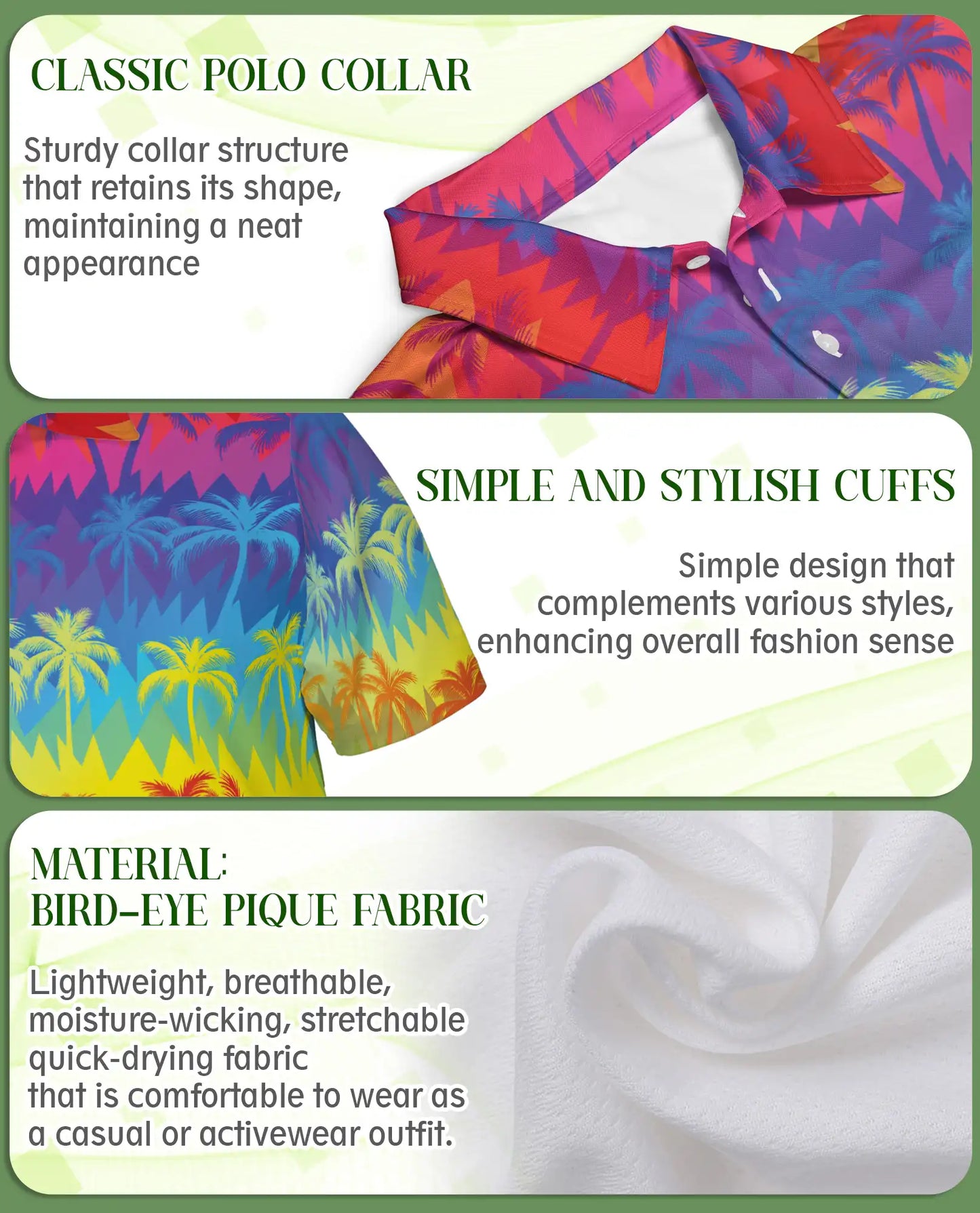 Rainbow Palm Tree Polo Shirt, Tropical Sunset Paradise Print | Azhawaiian