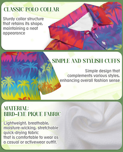 Rainbow Palm Tree Polo Shirt, Tropical Sunset Paradise Print | Azhawaiian