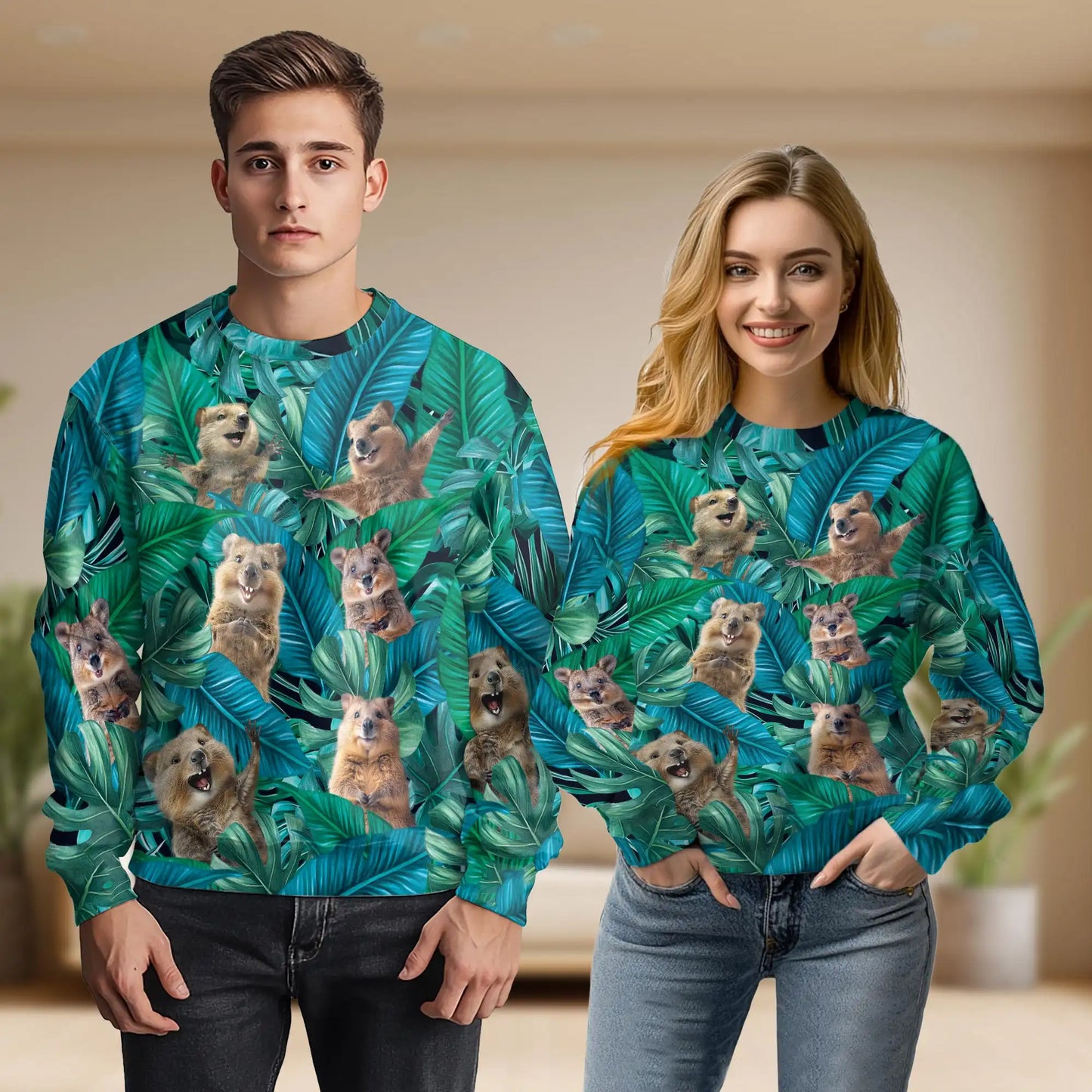 Cute Quokka Tropical Leaves Sweatshirt – Tropical 3D All Over Print Design