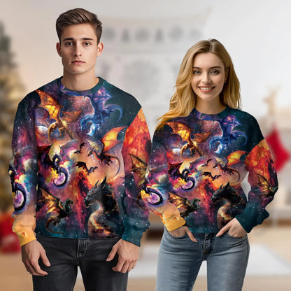 Colorful Mythical Dragons Nebula Sweatshirt – Colorful Graphic 3D All Over Print Design