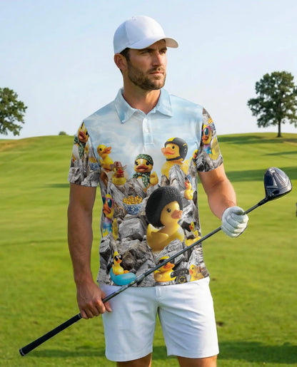 Funny Rubber Duck Polo Shirt - Quirky Duck Adventure Novelty Design | Azhawaiian