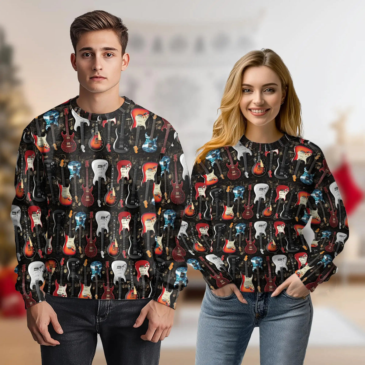Electric Guitar Sweatshirt – Colorful Graphic 3D All Over Print Design