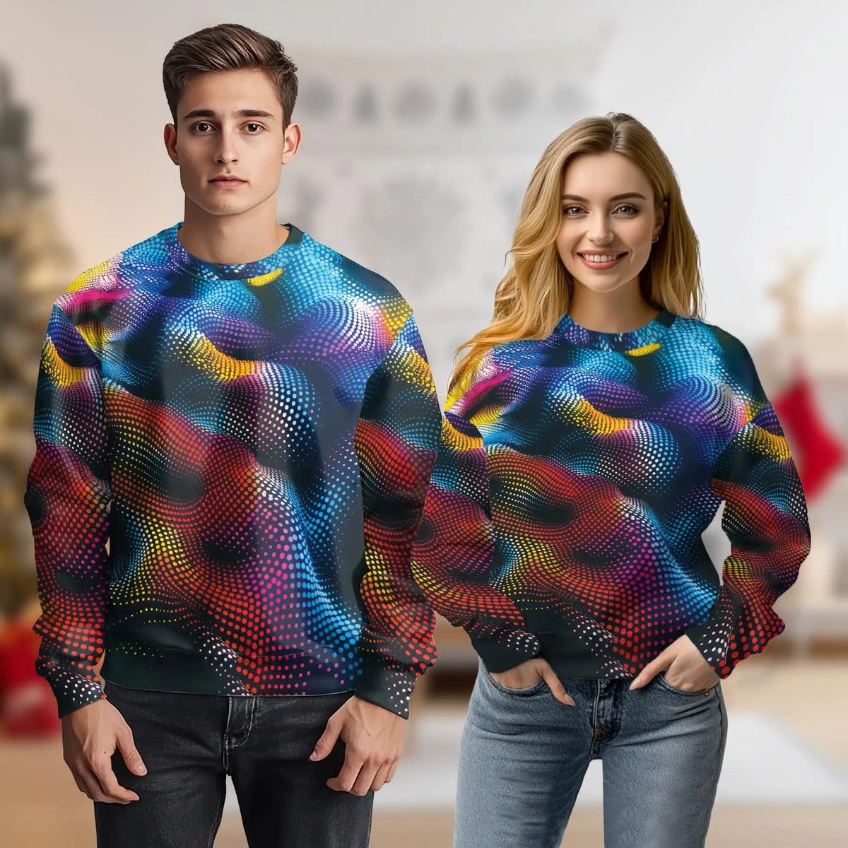 Dynamic Dots Sweatshirt – Colorful Graphic 3D All Over Print Design