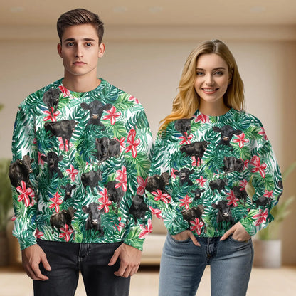 Black Angus Cow Tropical Floral Sweatshirt – Tropical 3D All Over Print Design
