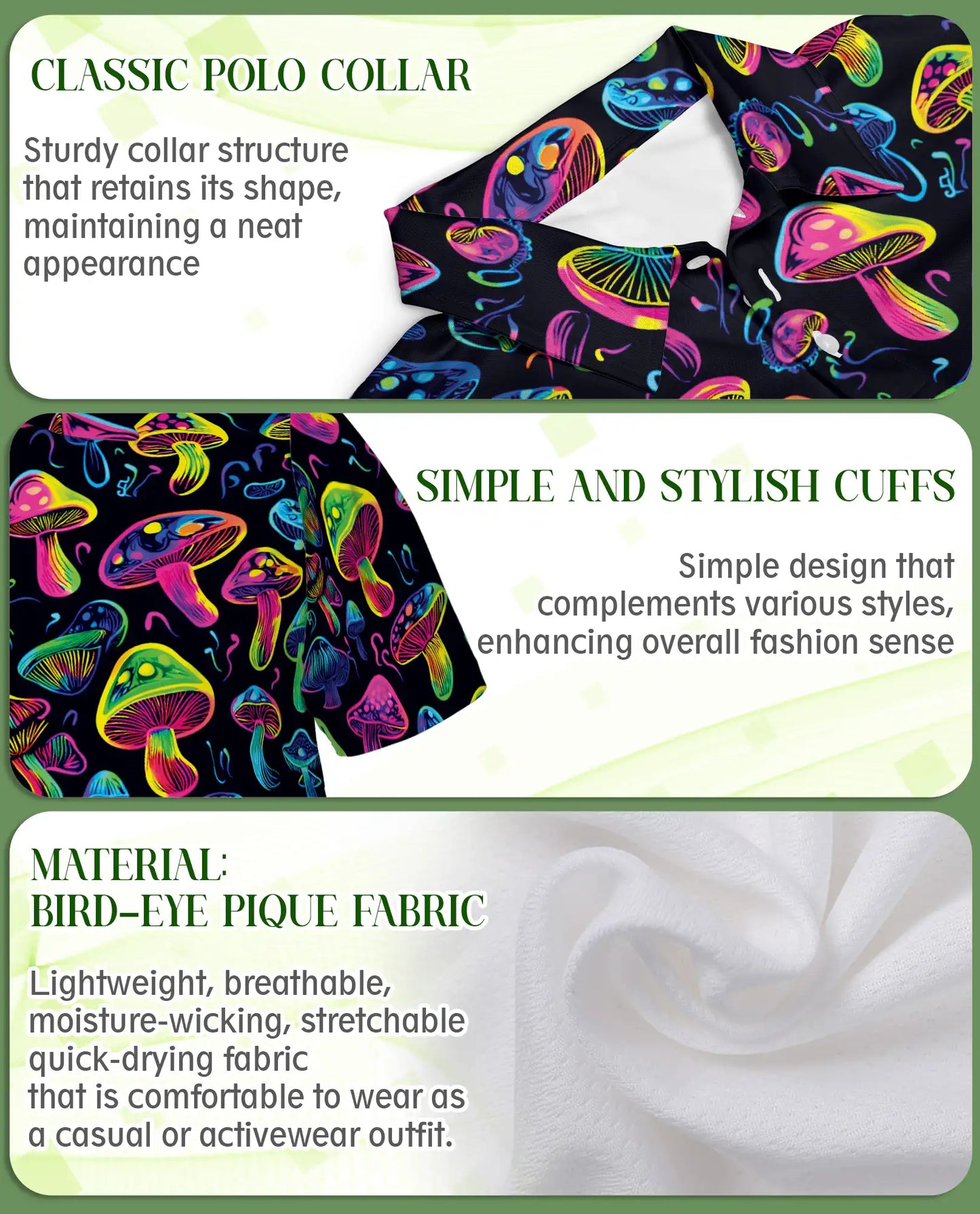 Neon Mushroom Pattern Hawaiian Polo Shirt | Azhawaiian