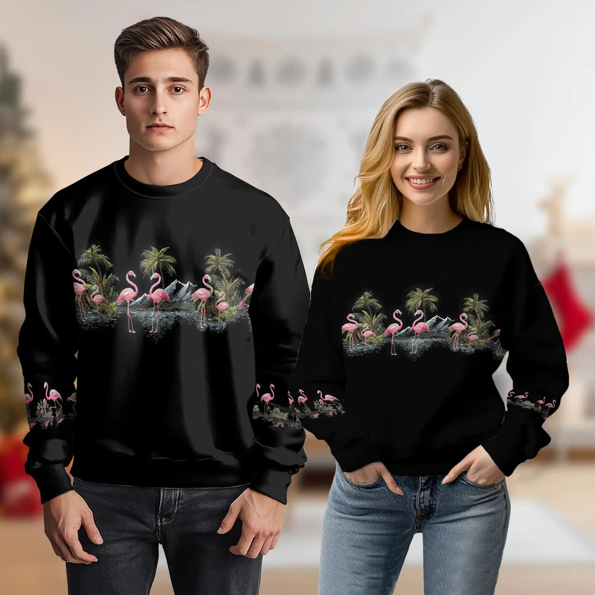 Flamingo Black Sweatshirt – Tropical 3D All Over Print Design