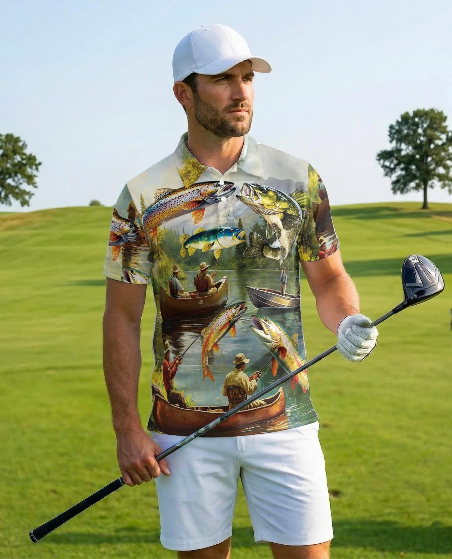 Trout Fishing Polo Shirt for Men, Outdoor Angler Style | Azhawaiian