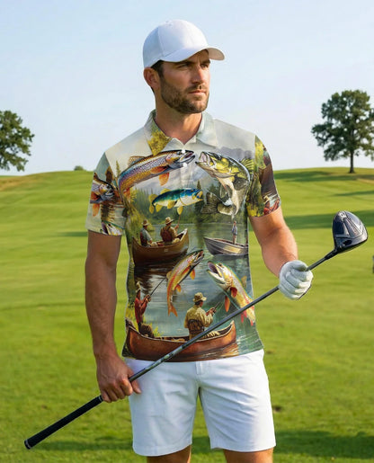 Trout Fishing Polo Shirt for Men, Outdoor Angler Style | Azhawaiian