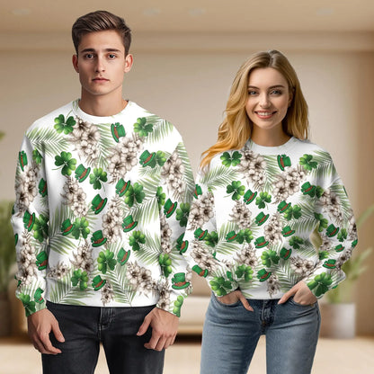 Irish Tropical Shamrock Hibiscus Pattern Sweatshirt – Tropical 3D All Over Print Design