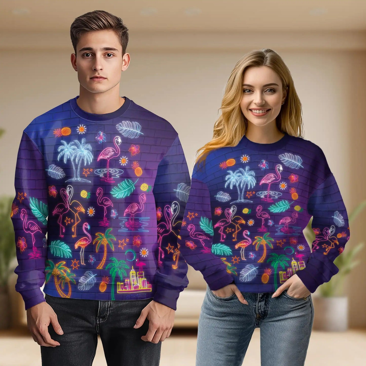 Neon Tropical Flamingo Sweatshirt – Tropical 3D All Over Print Design