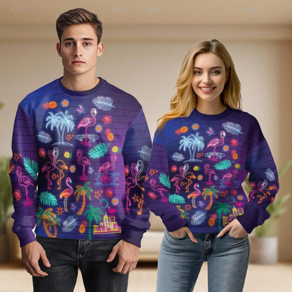 Neon Tropical Flamingo Sweatshirt – Tropical 3D All Over Print Design