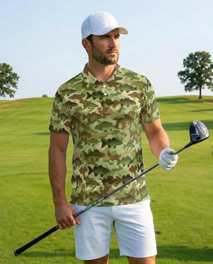 Camo Fish Polo Shirt for Men, Outdoor Fishing Style | Azhawaiian