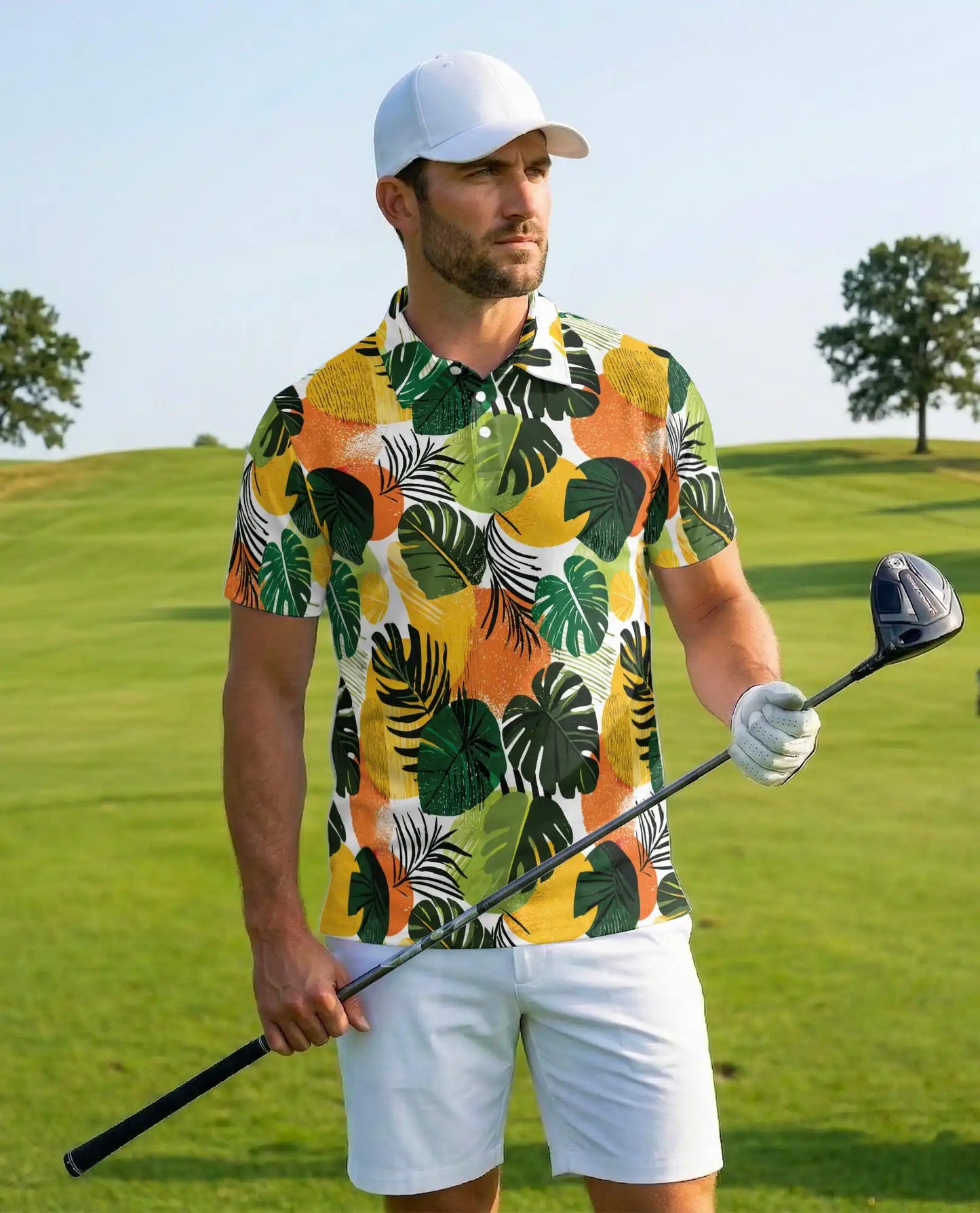 Tropical Citrus Leaf Polo Shirt - Modern Summer Resort Style | Azhawaiian