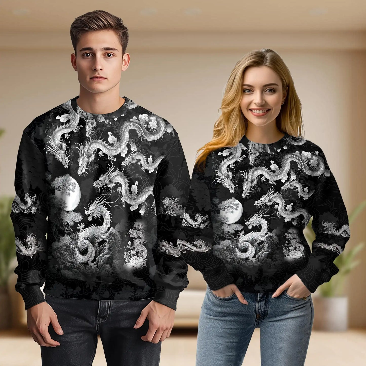 Black and White Dragon Sweatshirt – Colorful Graphic 3D All Over Print Design