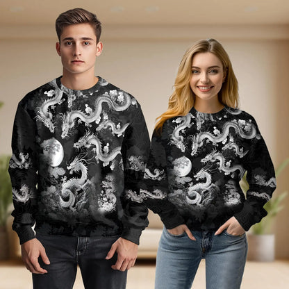 Black and White Dragon Sweatshirt – Colorful Graphic 3D All Over Print Design