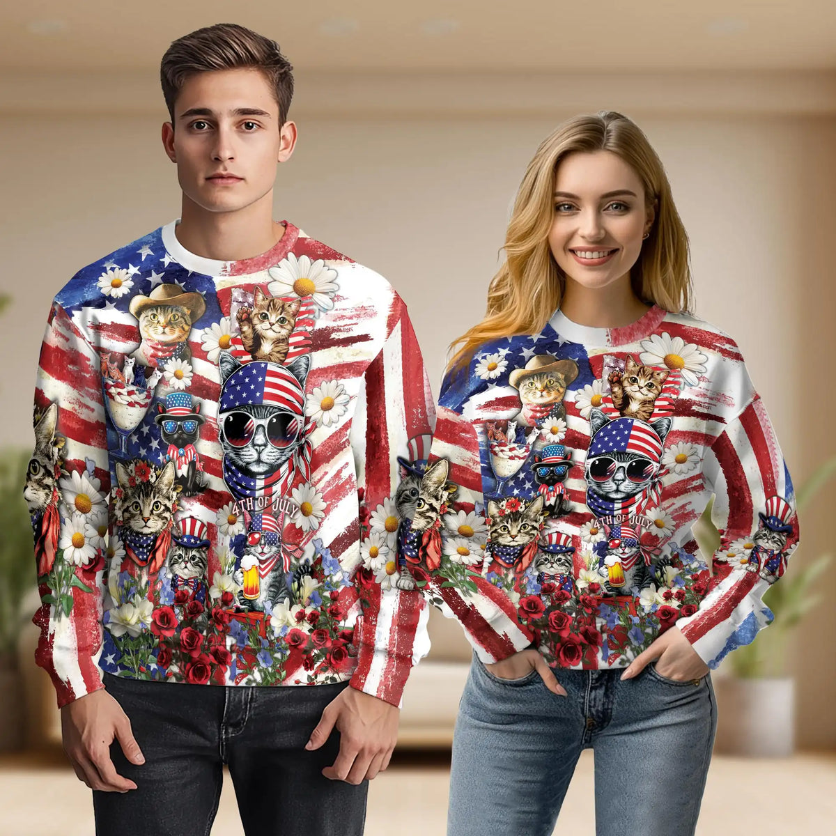 Independence Day Cute Kittens Sweatshirt – Colorful Graphic 3D All Over Print Design