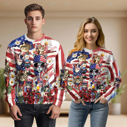 Independence Day Cute Kittens Sweatshirt – Colorful Graphic 3D All Over Print Design