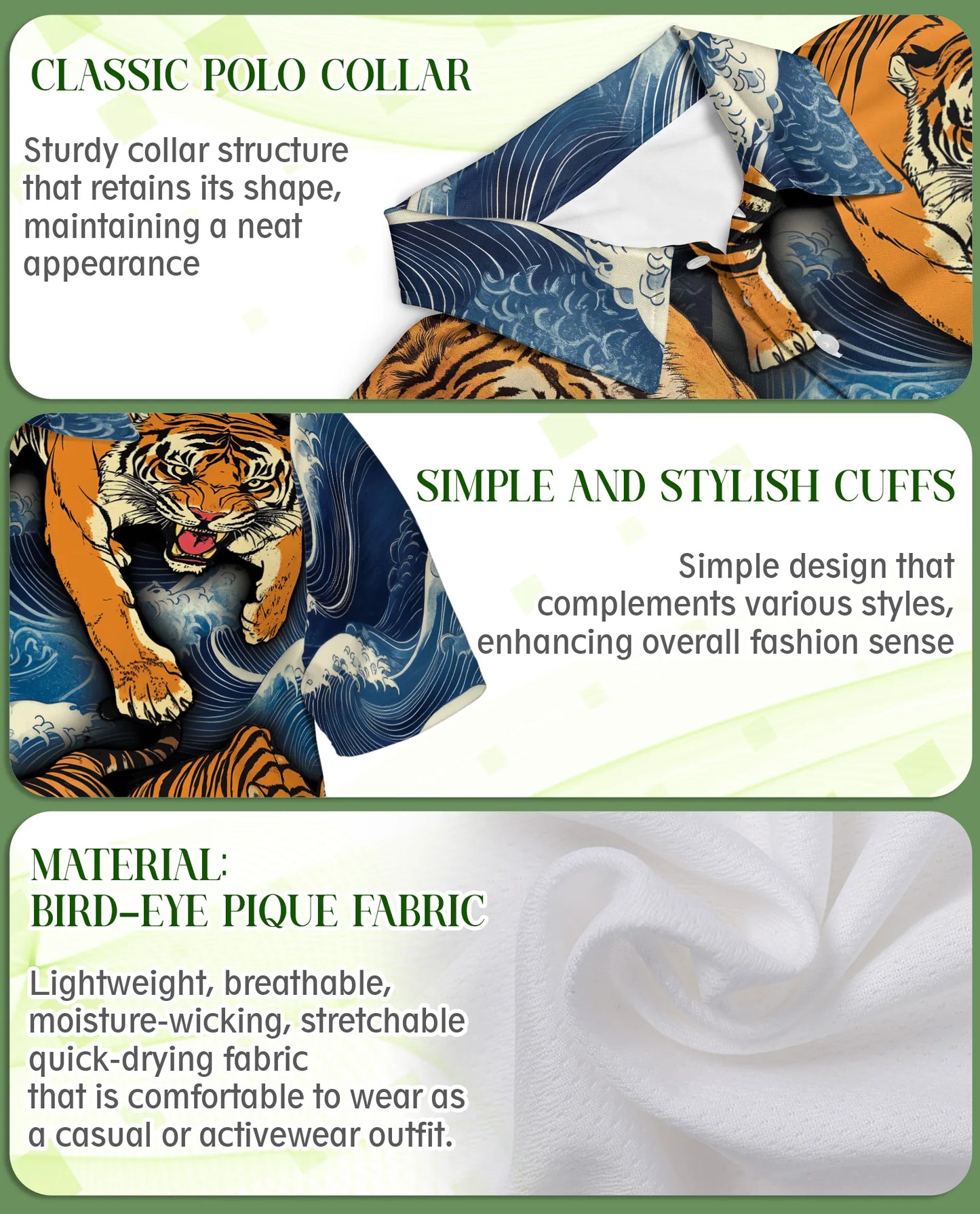 Tiger Wave 3D Polo Shirt for Men, Japanese Ocean Animal Style | Azhawaiian