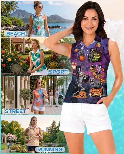Skull Bones Sleeveless Polo Shirt for Women