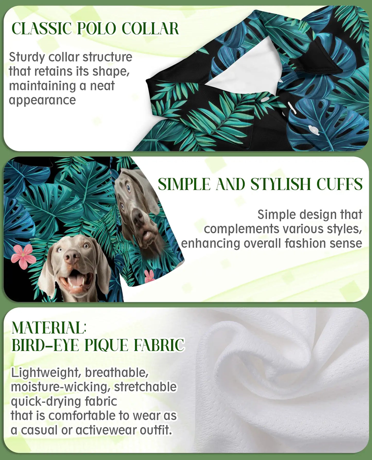 Weimaraner Tropical Polo Shirt, Jungle Leaf Print | Azhawaiian