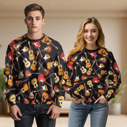 Guitar Pattern Sweatshirt – Colorful Graphic 3D All Over Print Design