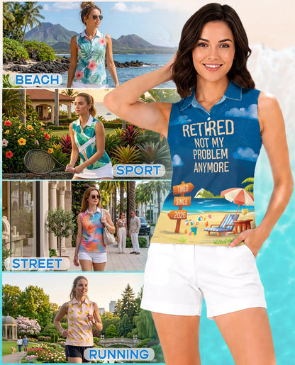 Retired Not My Problem Anymore Sleeveless Polo Shirt for Women | Azhawaiian