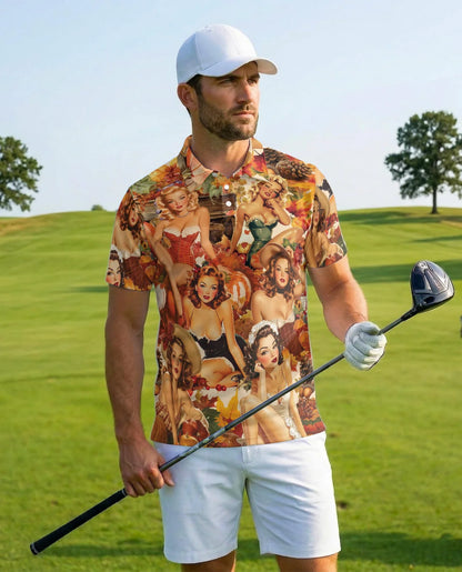 Autumn Sweet Girl Polo Shirt for Men, Fall Seasonal Style | Azhawaiian
