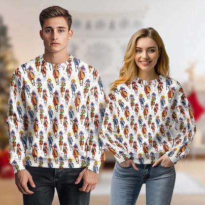 Watercolor Horse Racing Pattern Sweatshirt – Colorful Graphic 3D All Over Print Design