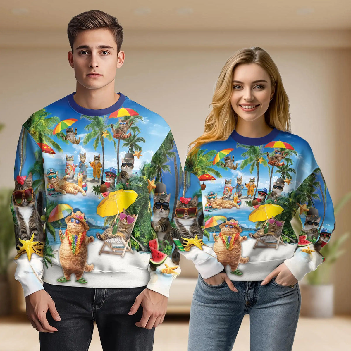 Cats Summer Beach Sweatshirt – Tropical 3D All Over Print Design