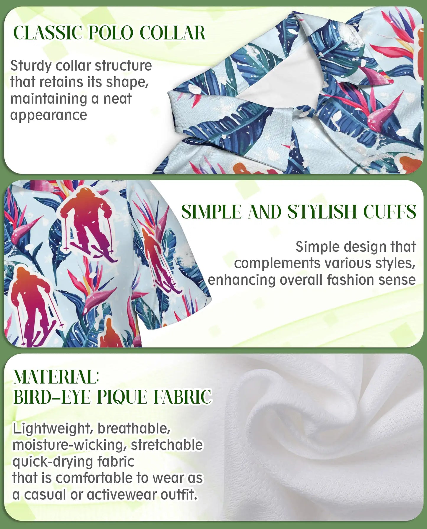Tropical Skiing 3D Polo Shirt for Men, Floral Winter Sports Style | Azhawaiian