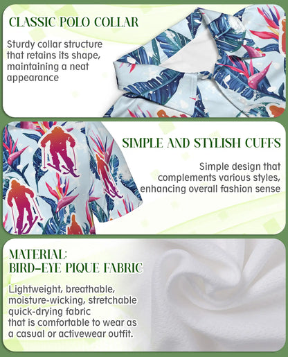 Tropical Skiing 3D Polo Shirt for Men, Floral Winter Sports Style | Azhawaiian